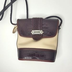Brighton Leather Handbag Beige and Brown Satchel